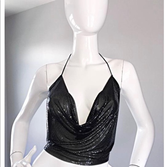 Vintage Chain Mail Metal Mesh Gunmetal Black Halter Top - Picture 4 of 17